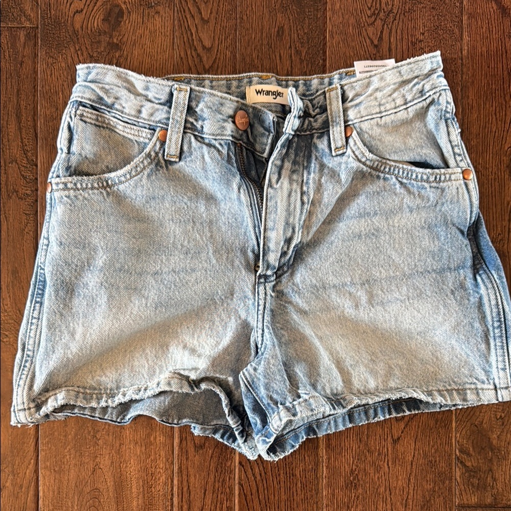 Wrangler Blue High-Rise Jean Shorts Distressed